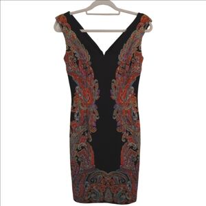 Boston Proper Black Paisley-Print Detail V-Neck Sheath Pencil Dress Sleeveless